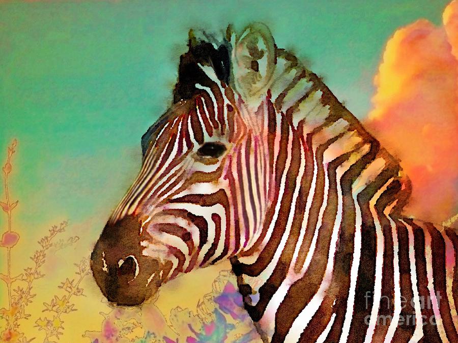 H Zebra Against Green Sky - Horizontal  Painting by Lyn Voytershark