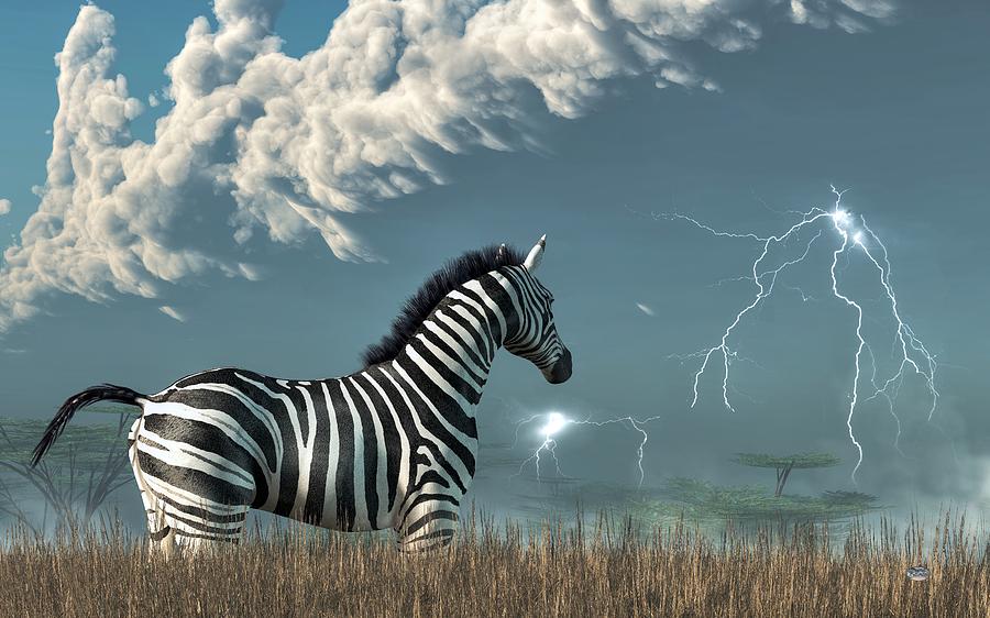 Zebra and Approaching Storm Digital Art by Daniel Eskridge