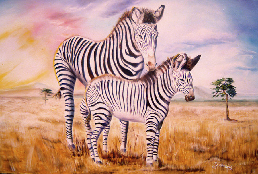 Wildlife Painting - Zebra and Foal by Thomas J Herring