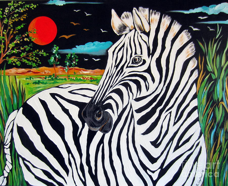 Zebra and Sun in the Savannah Painting by Roberto Gagliardi