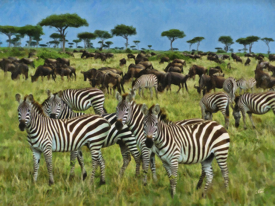 Zebra and Wildebeast Painting by Dean Wittle