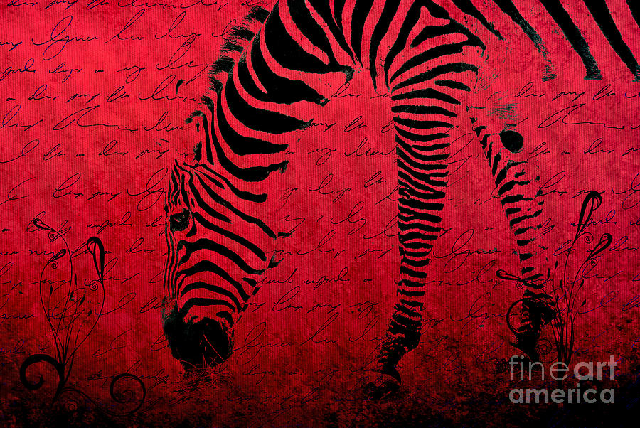 Zebra Digital Art - Zebra Art Red - aa01tt01 by Variance Collections