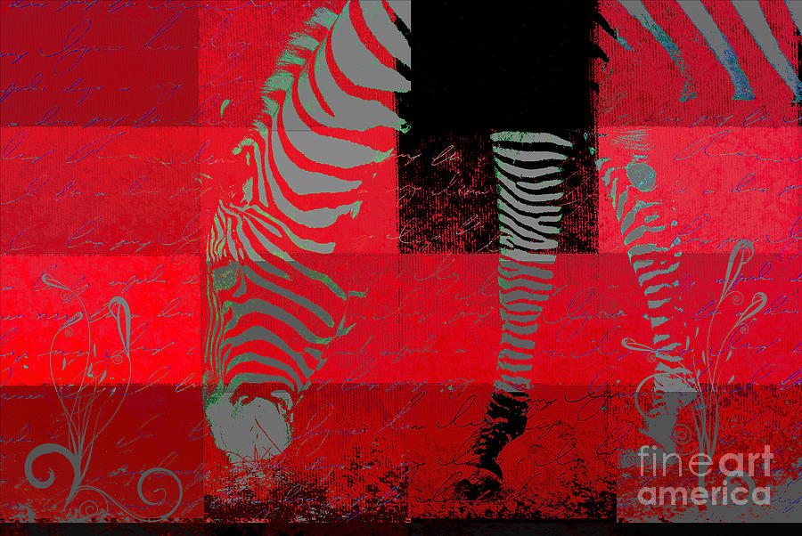 Zebra Art - Red rsp02 Digital Art by Variance Collections