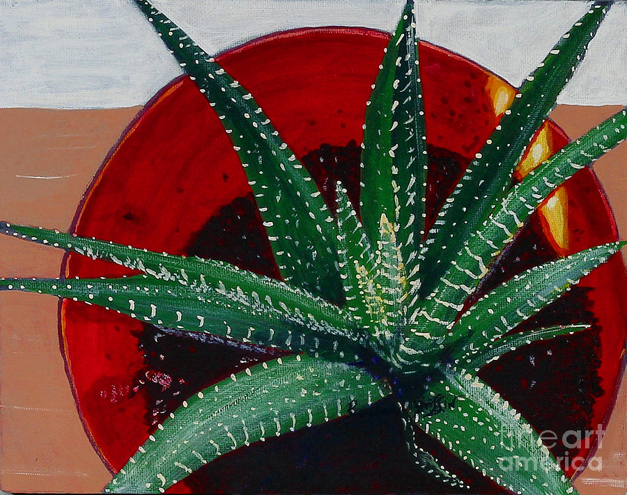 Zebra Cactus in Red Glass Painting by Barbara A Griffin