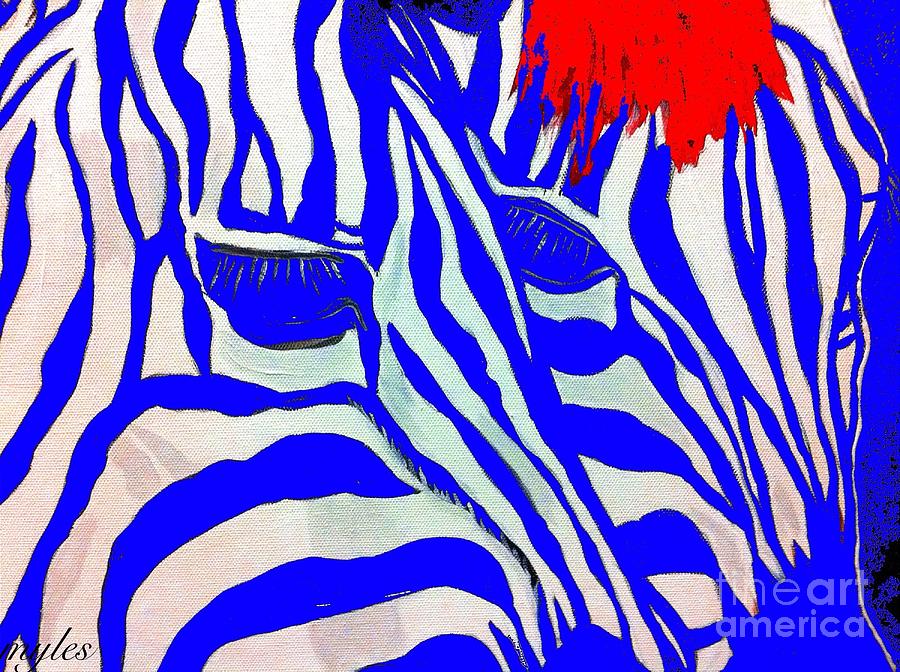 Zebra Couple in Blue Painting by Saundra Myles