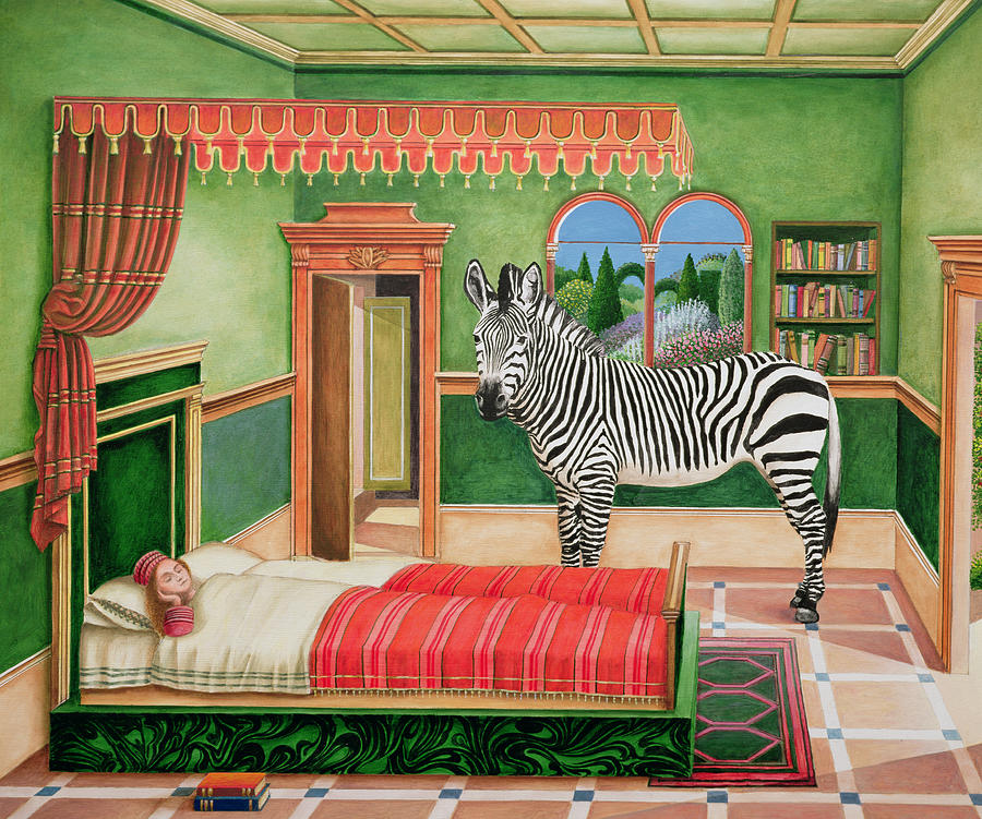 Zebra Painting - Zebra In A Bedroom, 1996 by Anthony Southcombe
