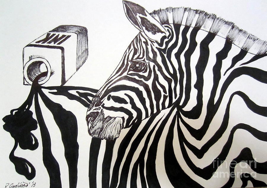 Zebra Ink Drawing by Roberto Gagliardi