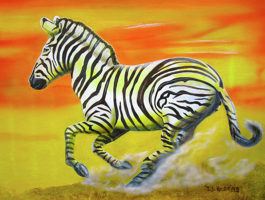 Zebra Kicking Up Dust Painting