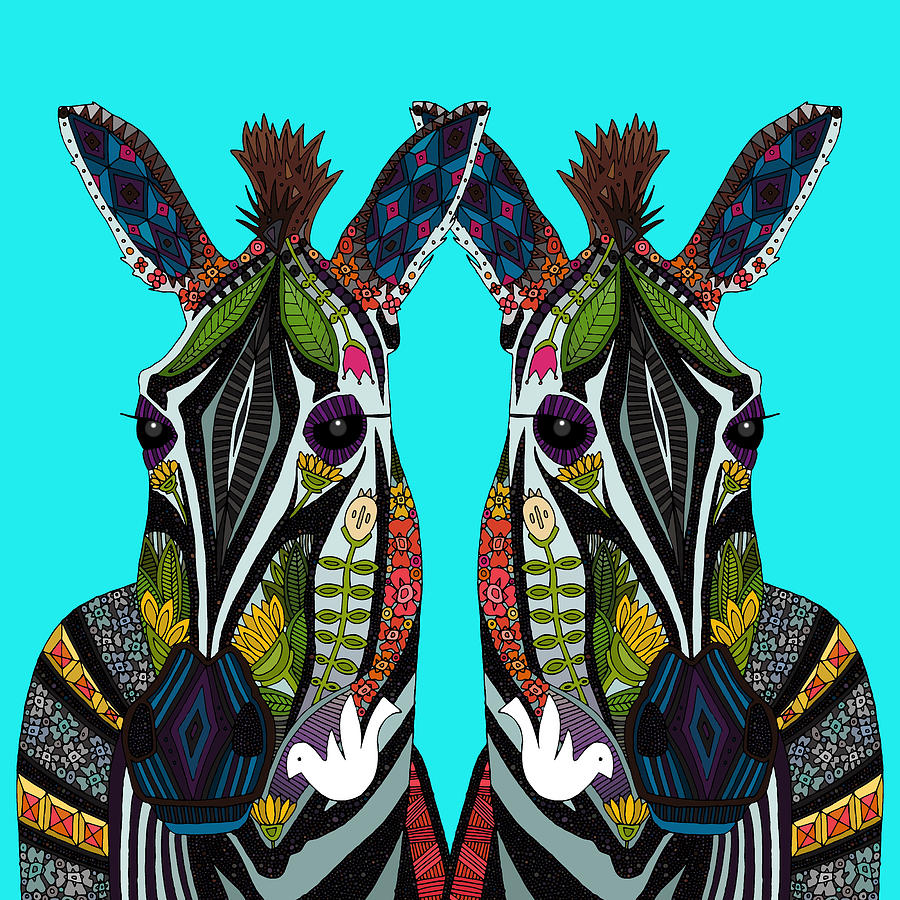 Nature Drawing - Zebra Love Turquoise by MGL Meiklejohn Graphics Licensing