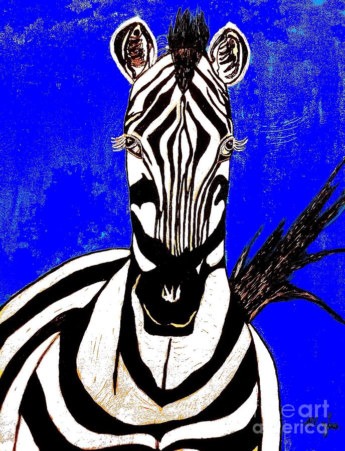 Zebra Portrait Painting by Saundra Myles
