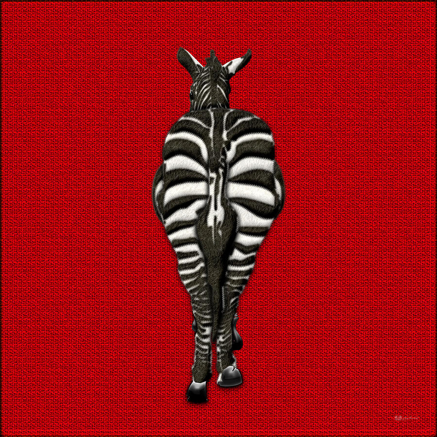 Zebra Rear View on Red Digital Art by Serge Averbukh