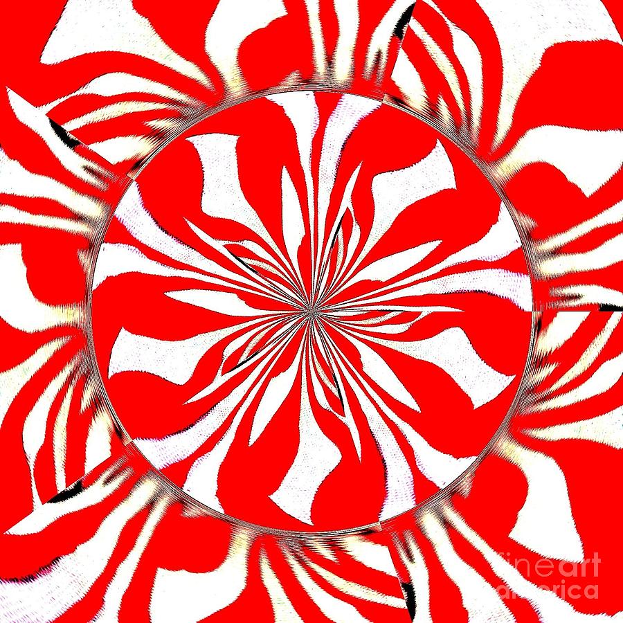 Zebra Red Swirling Kaleidoscope  Painting by Saundra Myles