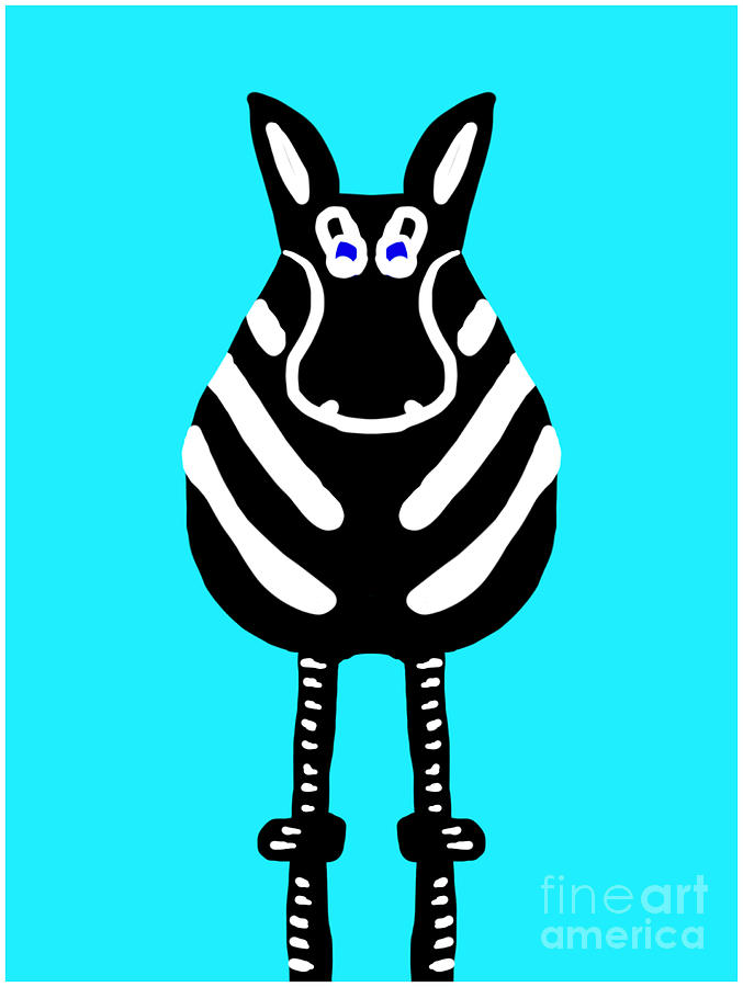 Stunning Striped Front View Zebra on Turquoise Background Painting by Barefoot Bodeez Art
