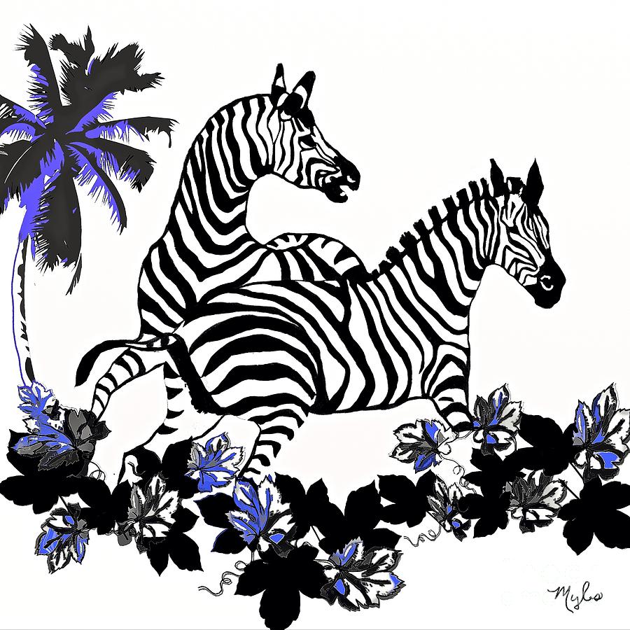 Zebras At Play Painting by Saundra Myles