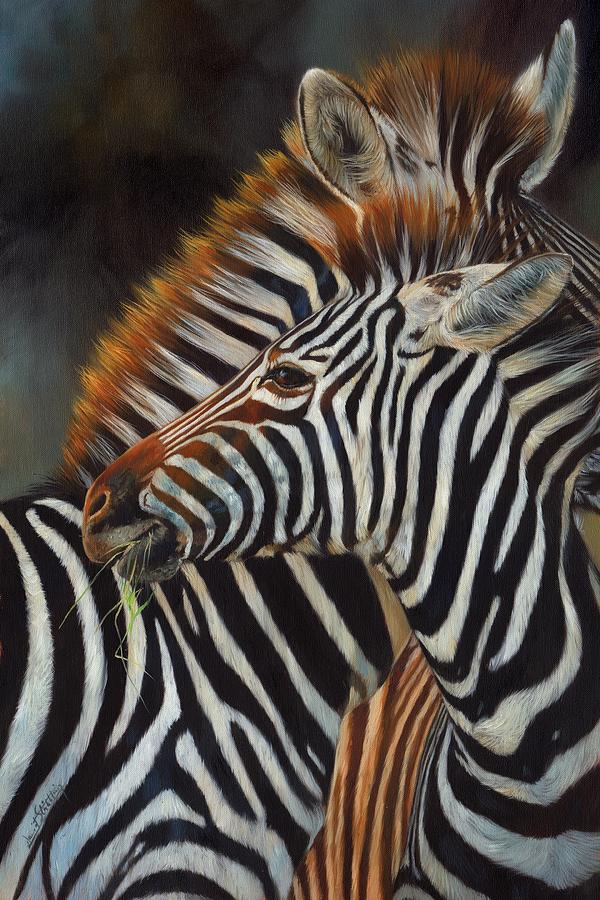 Zebras Painting by David Stribbling