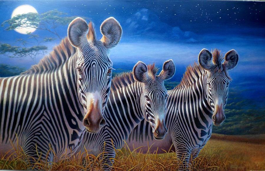 Zebra Painting - Zebras by Hans Droog