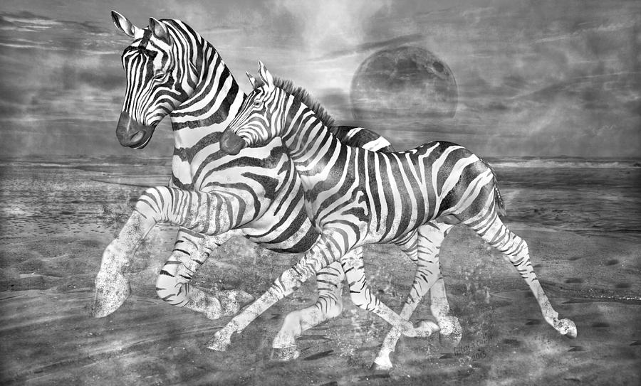 Zebras I Of II Mixed Media