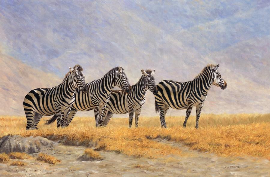 Zebra Painting - Zebras Ngorongoro Crater by David Stribbling