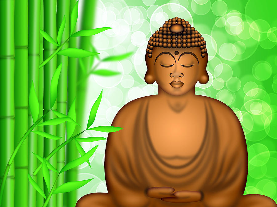 Zen Buddha Meditating by Bamboo Forest Background Photograph by David Gn