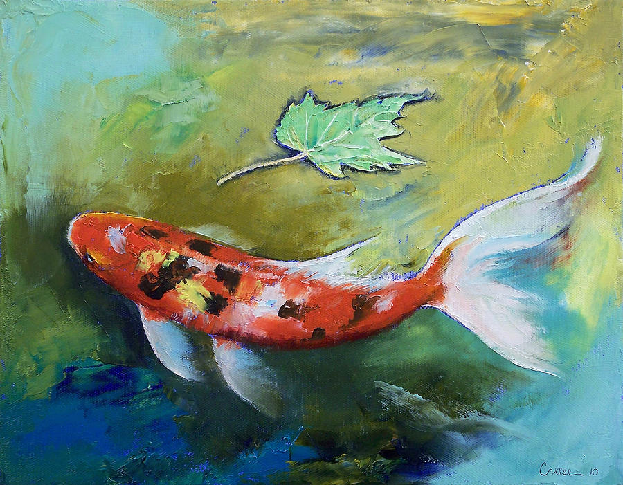 Zen Butterfly Koi Painting by Michael Creese