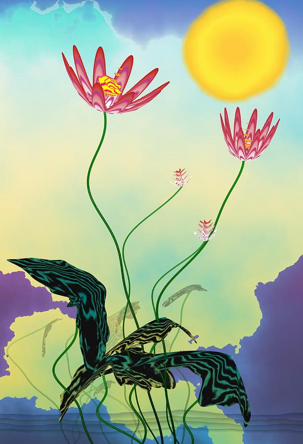 Abstract Digital Art - Zen flowers by GuoJun Pan
