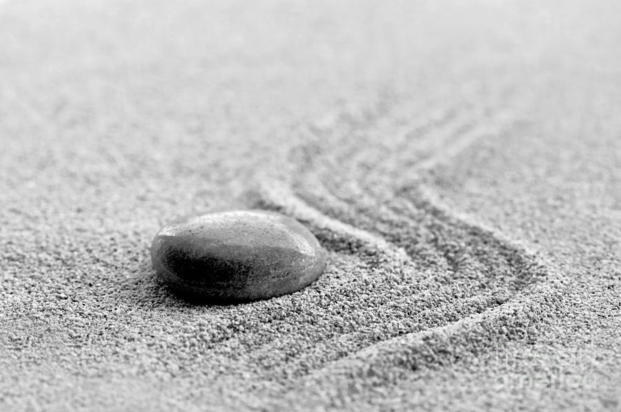 Abstract Photograph - Zen stone and sand garden by Delphimages Photo Creations