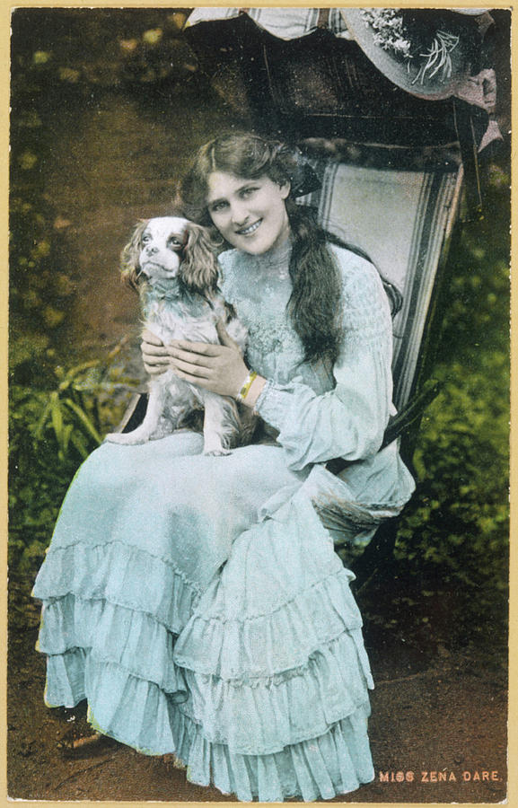 Dog Photograph - Zena Dare  Actress, Sitting In A Garden by Mary Evans Picture Library