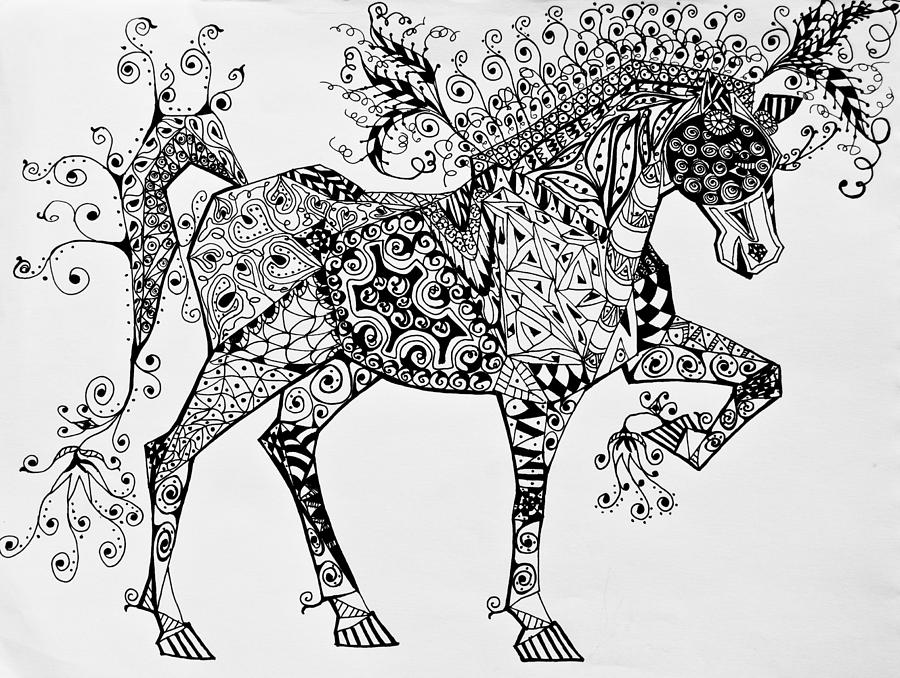 Zentangle Circus Horse Drawing by Jani Freimann