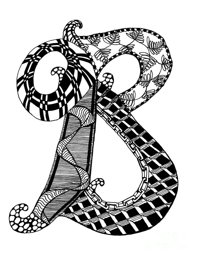 Letter B Monogram In Black And White Drawing by Nan Wright