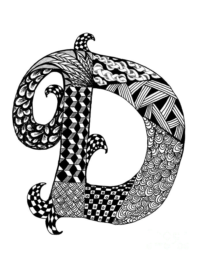 Letter D Monogram In Black And White Drawing by Nan Wright