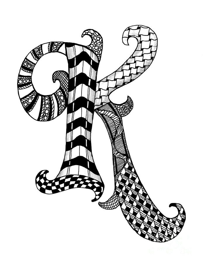 Letter K Monogram In Black And White Drawing by Nan Wright