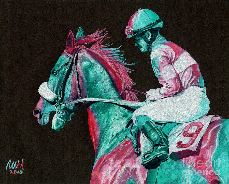 Horse Drawing - Zenyatta and Mike Smith by Marcie Heacox