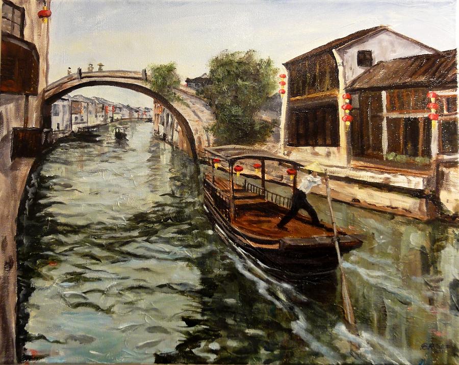 Zhujiajiao Canal Painting by Brent Arlitt