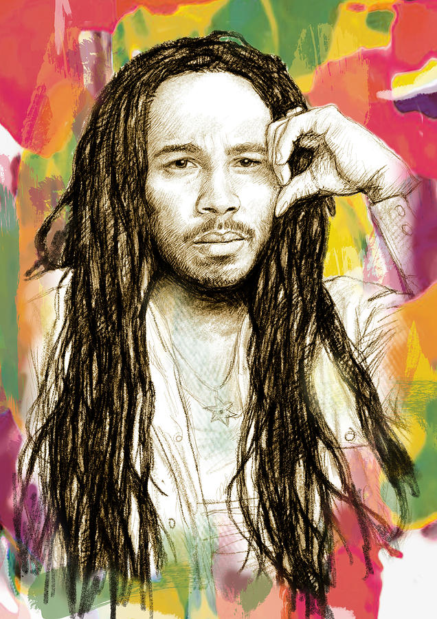 Portrait Drawing - Ziggy Marley - stylised drawing art poster by Kim Wang