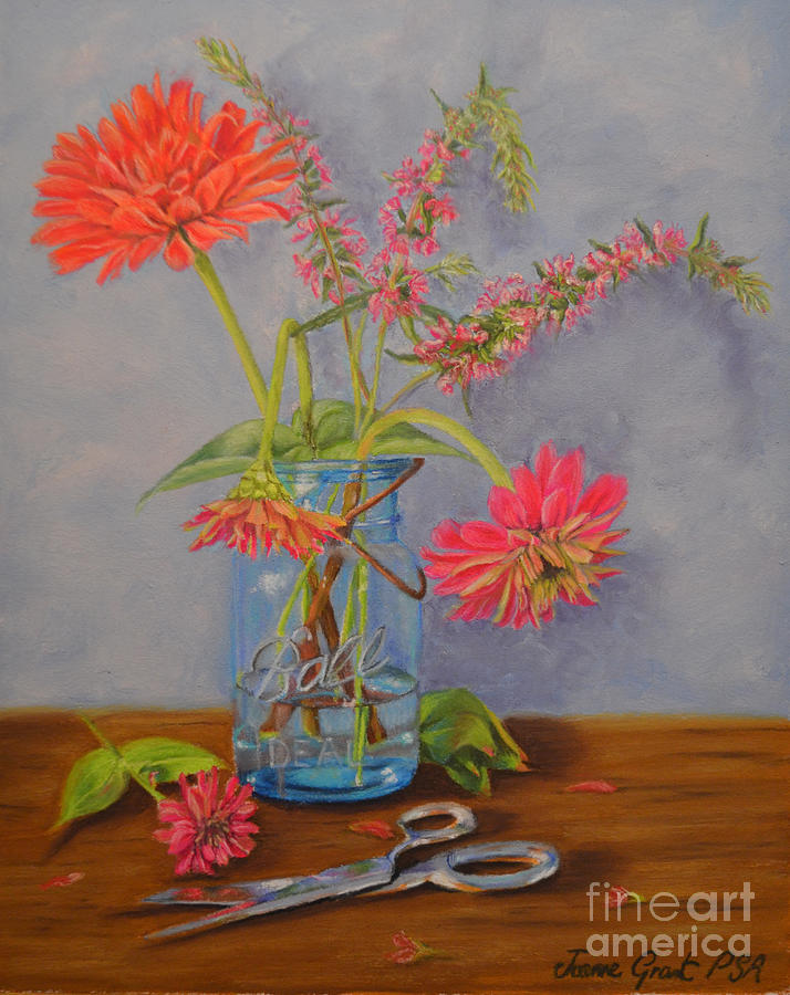 Zinnias from the Garden Painting by Joanne Grant