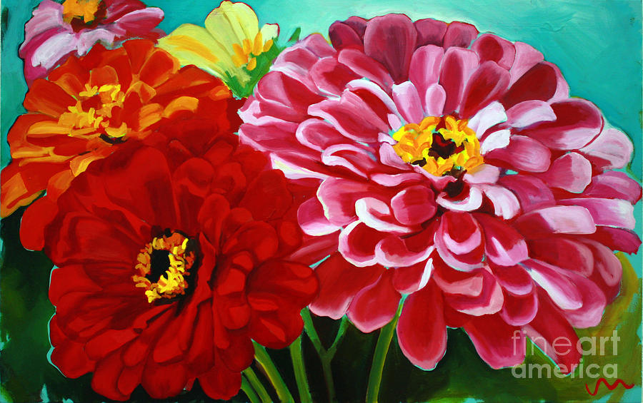 Flower Painting - Zinnias by Jayne Morgan