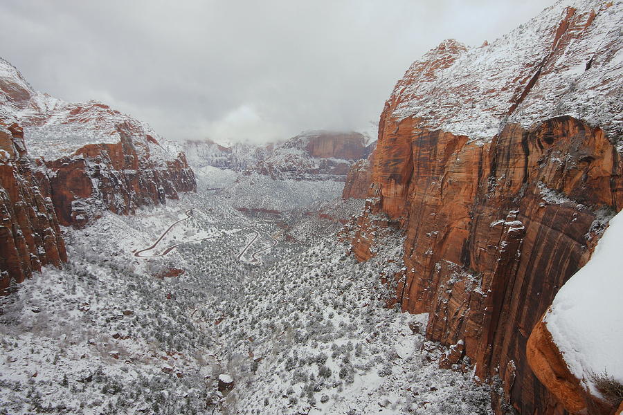 Winter Photograph - Zion Canyon after snowfall by Jetson Nguyen