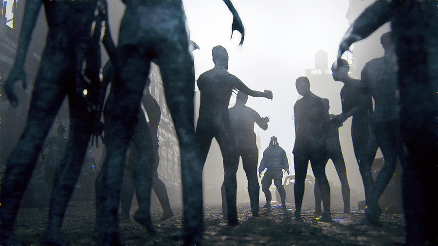 Zombie apocalypse survivor against hordes of undead Photograph by Gremlin