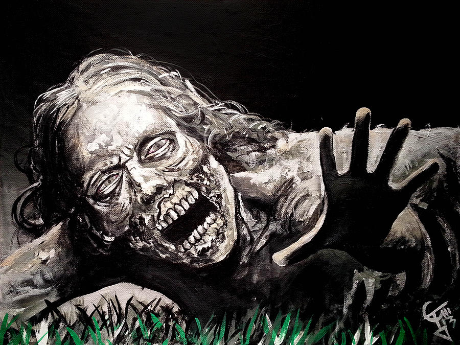 Zombie Bike Girl Painting by Tom Carlton