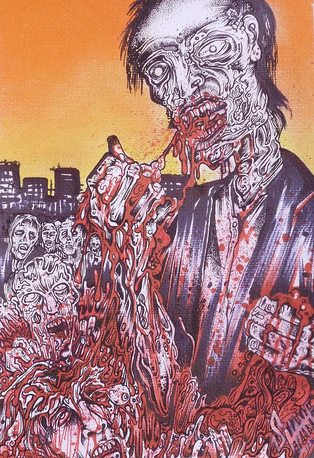 Zombie Blood Sunset Drawing by Sam Hane