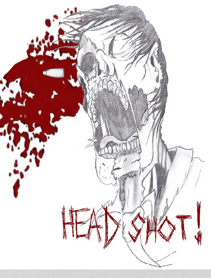 Skull Drawing - Zombie Head Shot by Michael Adams