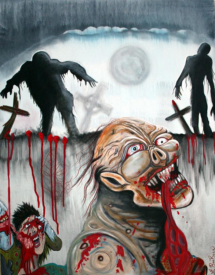 Zombie Painting - Zombie Moon by Laura Barbosa