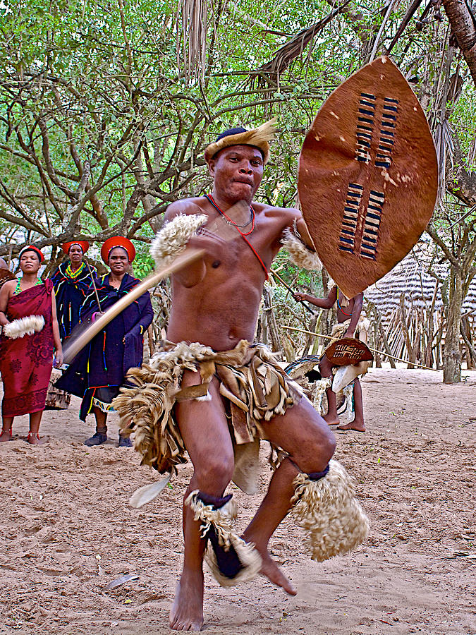 Zulu Dancer with Shield and Spear in Dumazulu-South Africa Photograph ...