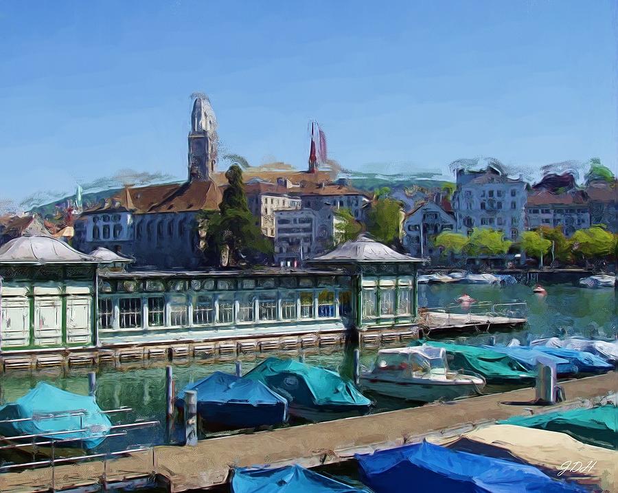 Zurich Harbour Painting by Jenny Hudson