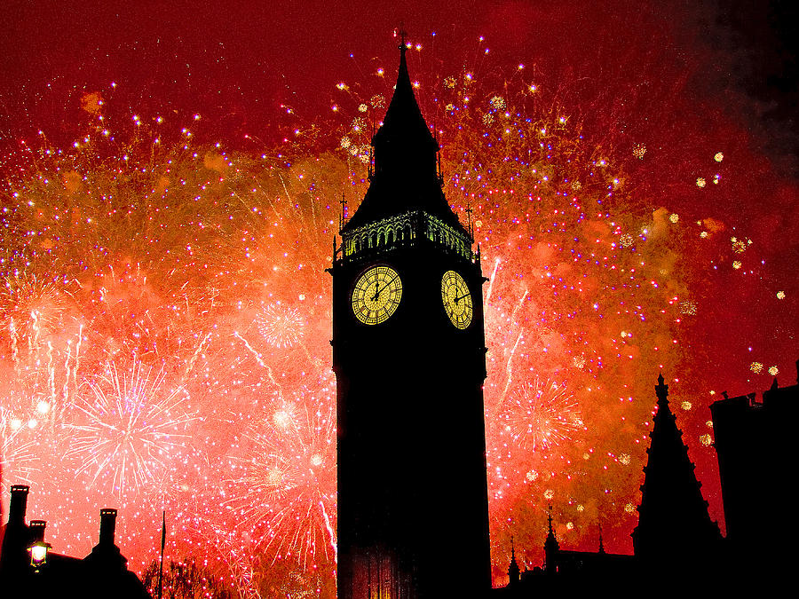 London Photograph -     Big Ben - New Years Eve Fireworks 2010 - 2011 - HDR by Colin J Williams Photography