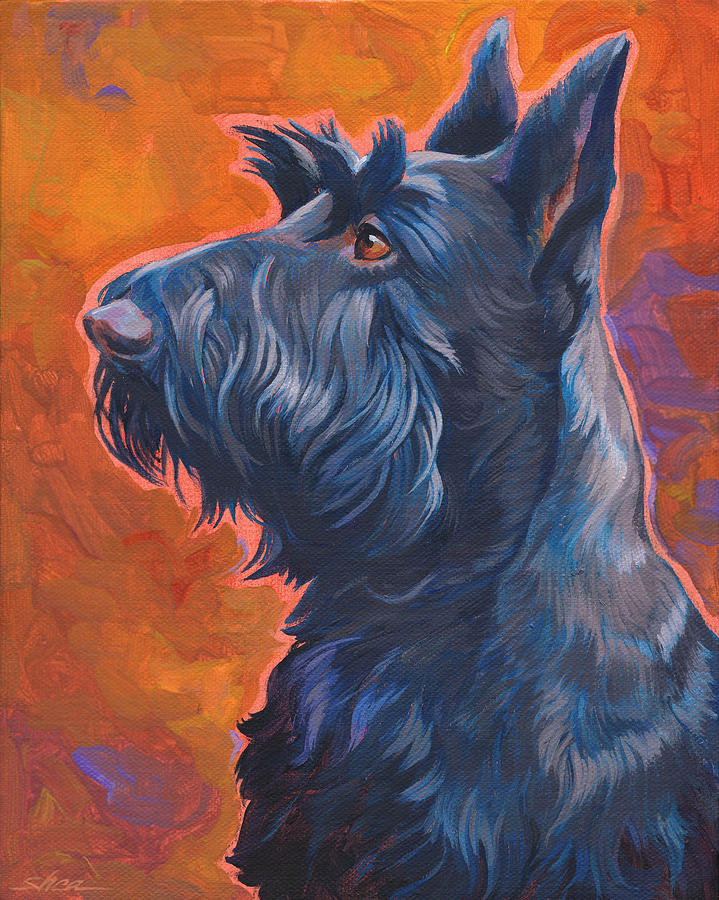 Black Scottie Dog Painting -  Beam Me Up Scottie by Shawn Shea