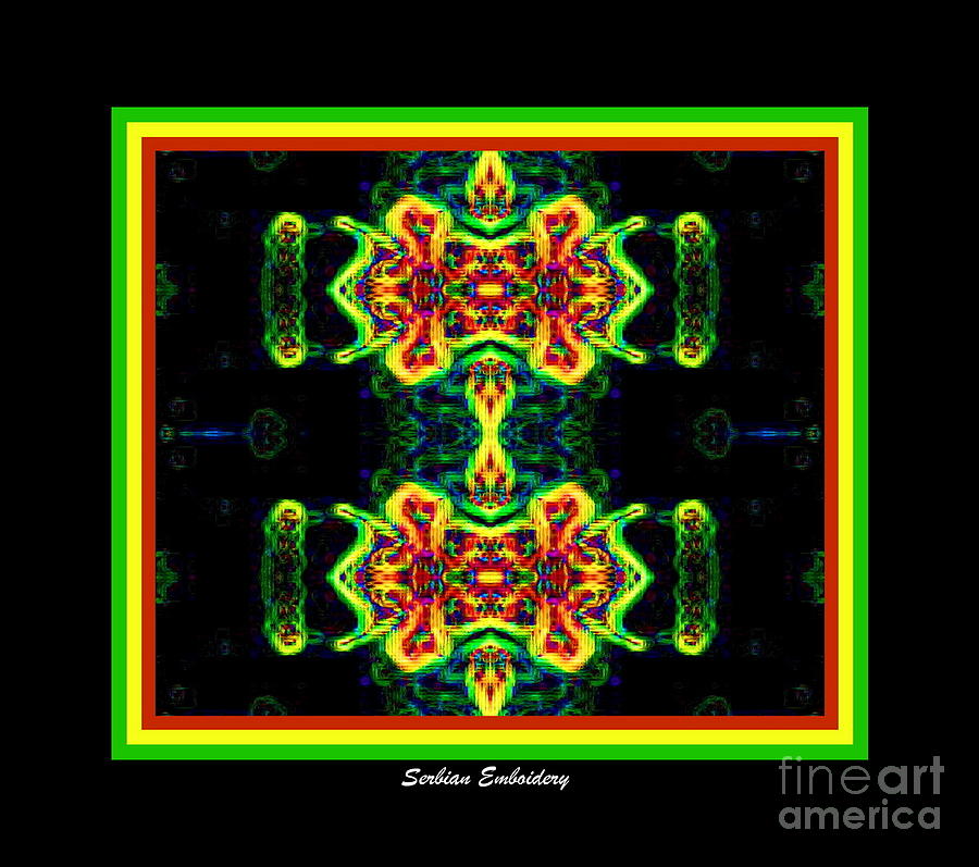 Black Colorful Serbian Embroidery No.25 Digital Art by Drinka Mercep ...