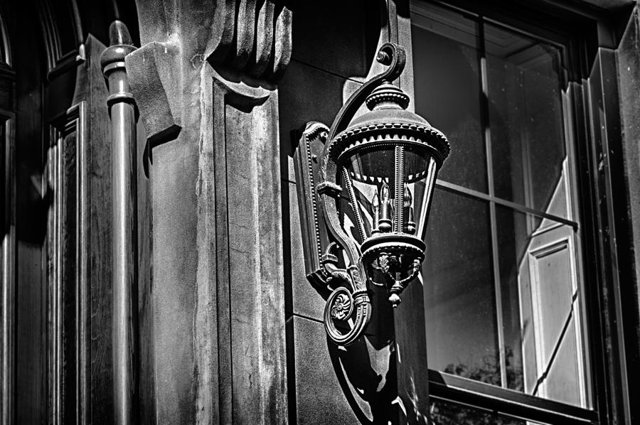 Architecture Photograph -  Brownstone Lamp in Black and White by Val Black Russian Tourchin