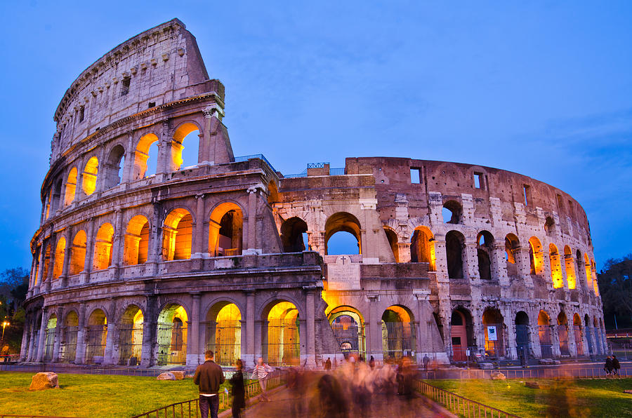 Architecture Photograph -  Colosseum at night Rome Italy by Assawin Chomjit