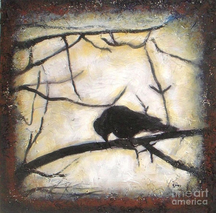  Crow on the branch Painting by Vesna Antic